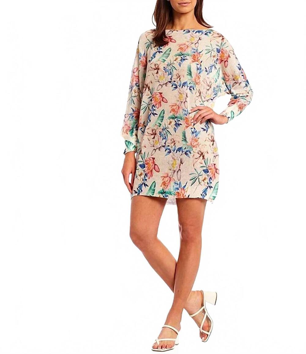 NEW M MADE IN ITALY kelen knitted long sleeve sweater mini tunic dress in multi